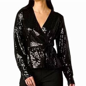 52seven Sequin Side Tie Long Sleeve Top